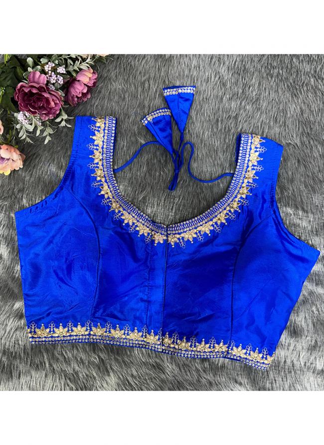 Pattu Silk Blue Party Wear Embroidery Work Blouse
